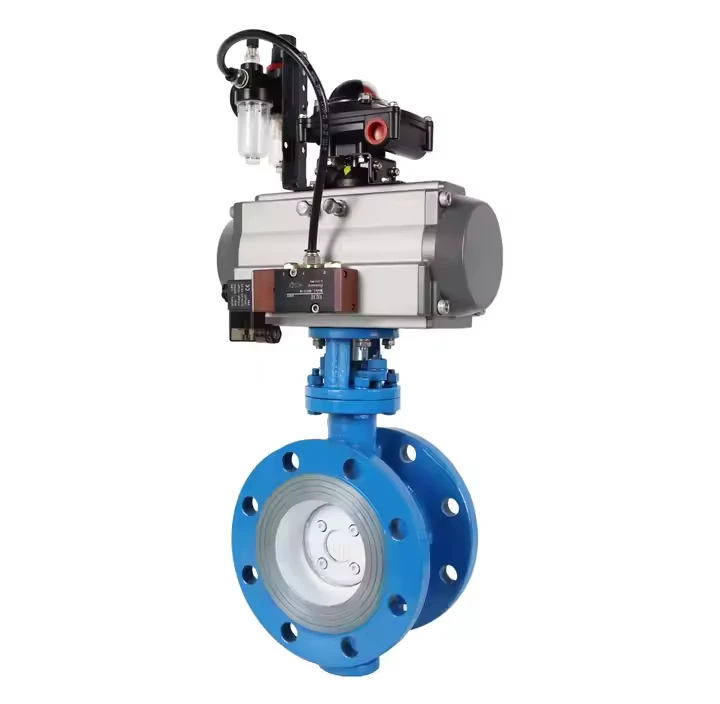Þrífaldur sérvitringur pneumatic fiðrildaventill
