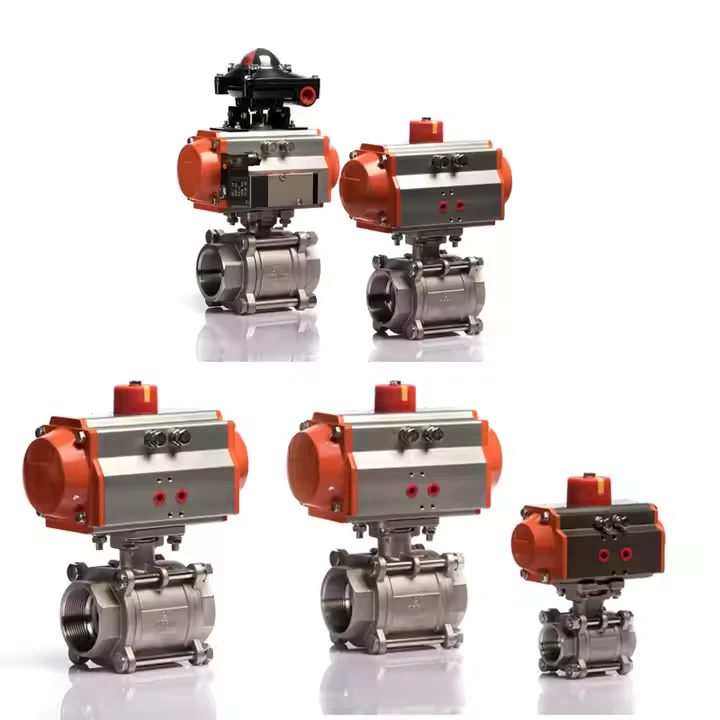 Pneumatic Actuator Innri þráður Ryðfrítt stál 316 3 PCS Pneumatic Bi-Directional Ball Valve