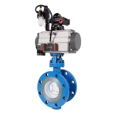 Þrífaldur sérvitringur pneumatic fiðrildaventill