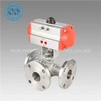 Pneumatic virkjað þriggja vega ryðfríu stáli kúluloki