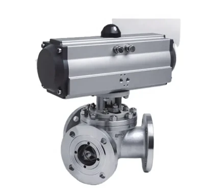 180 gráðu pneumatic actuator 3-way kúluventill, 3-way kúluventill með pneumatic actuator