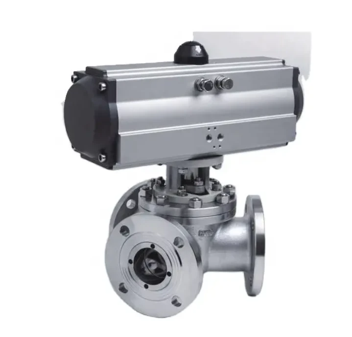 180 gráðu pneumatic actuator 3-way kúluventill, 3-way kúluventill með pneumatic actuator